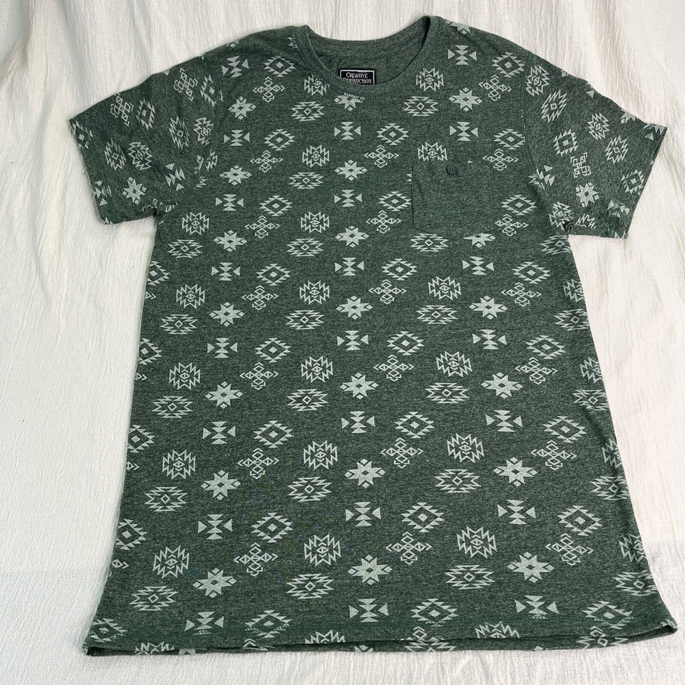 CREATIVE DESTRUCTION Mens Aztec Maximalism Abstract Sz XL Y2K Pocket Mix Pattern